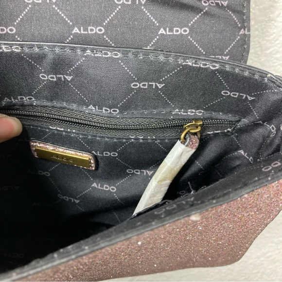 Aldo Glitter Shining Crossbody Bag Pink Silver Embellished Snap Closure 9x7" - Picture 14 of 16